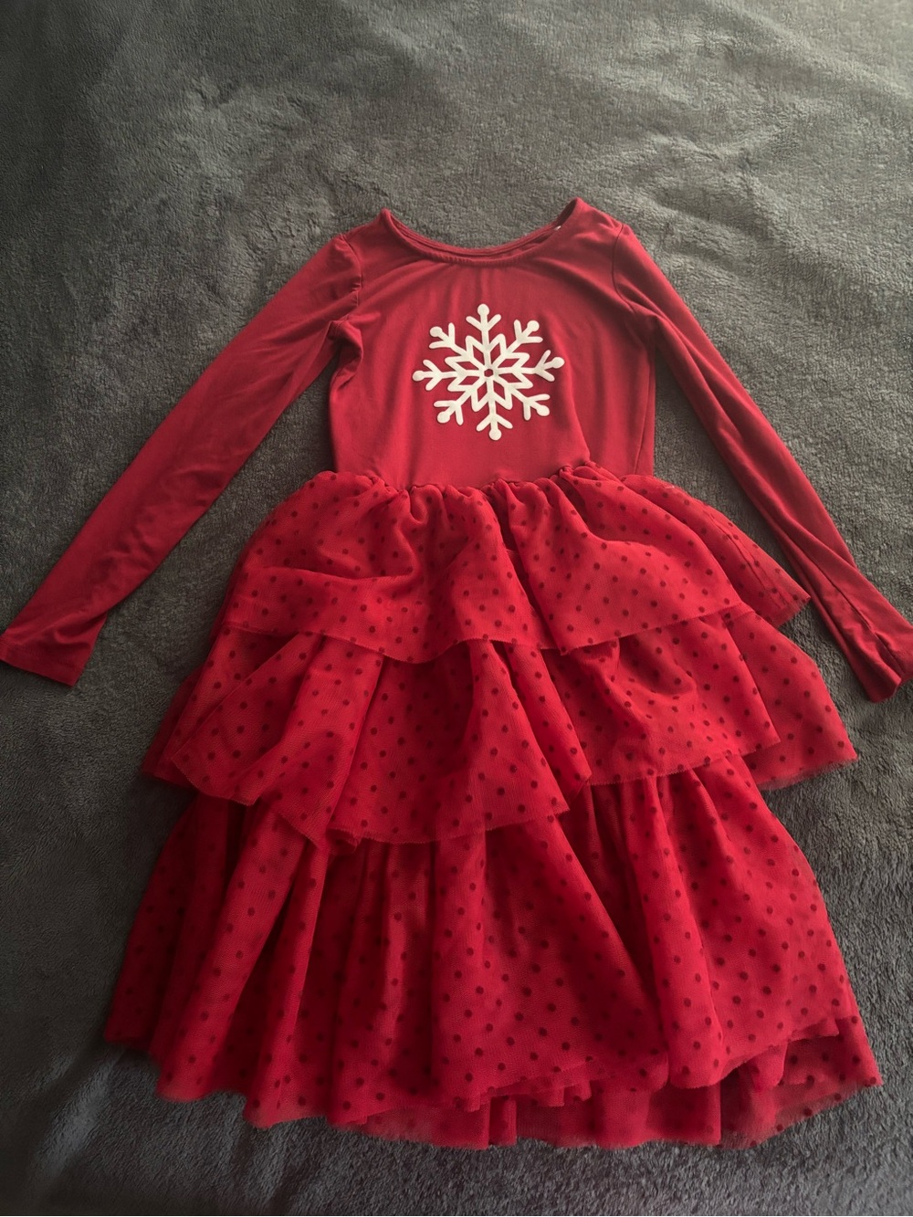 Little Sleepies Red Layered Tulle Dress with White Snowflake